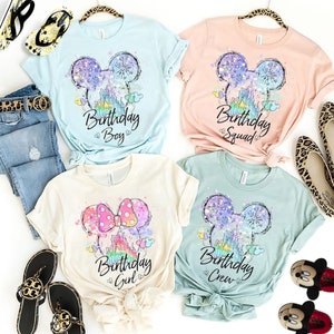 Personalized Watercolor Disney Birthday Shirt, Mickey Birthday Party shirt, Mickey and Friends Disneyland Castle Birthday shirt