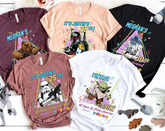 Disney Characters birthday shirt, Personalized Retro 90s Birthday Shirt,  Darth Vader Yoda BB8 Custom Character Birthday shirt