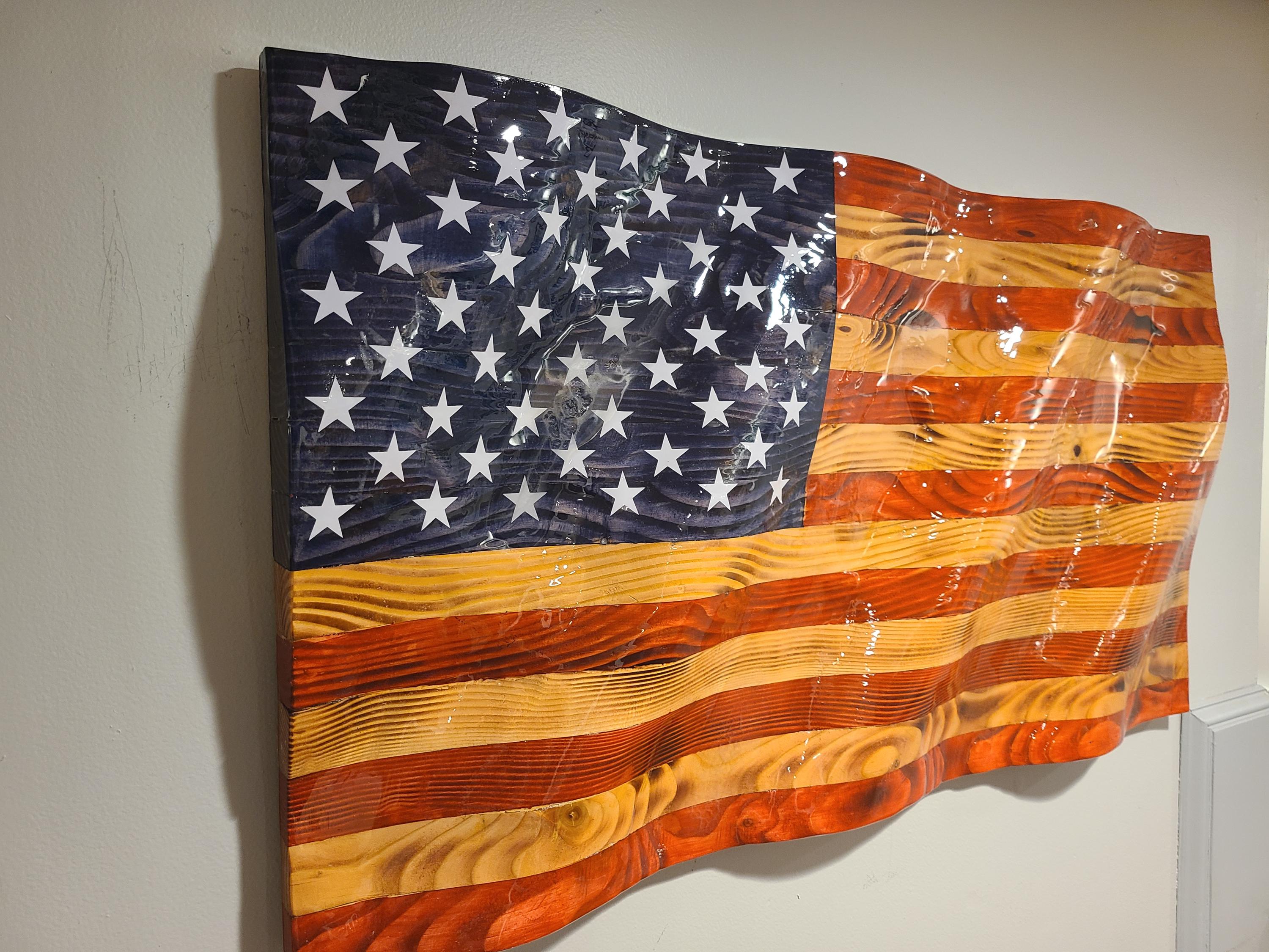 Wavy Wood American Flag: Hand-carved Pine, Epoxy Finish - Etsy