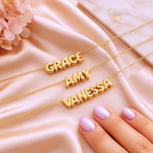Personalized Bubble Name Necklace – Custom 3D Letter Necklace, Gold Name Jewelry, Dainty Gift for Girls, Kids, Mom, Christmas Gifts for Her