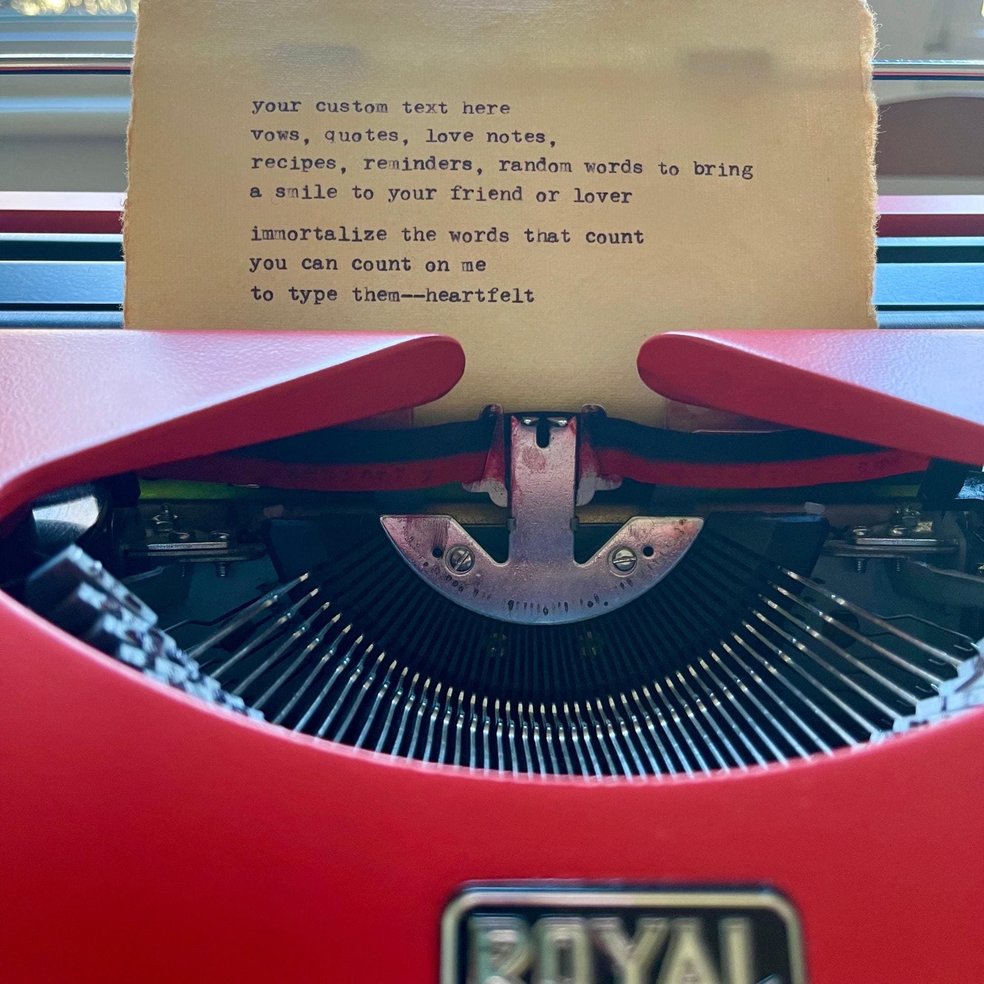 Custom Typewriter Note: Personalized Poem on Recycled Cotton Paper