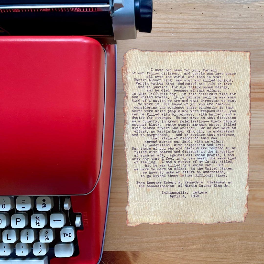 Typewriter Statement Robert Kennedy's MLK Assassination Statement: Typewriter Art on ...