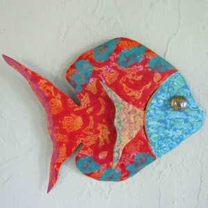 Fish sculpture for the wall bathroom metal art fishy sea life art tropical fish beach patio art angel fish turquoise 7 x 9 READY to SHIP
