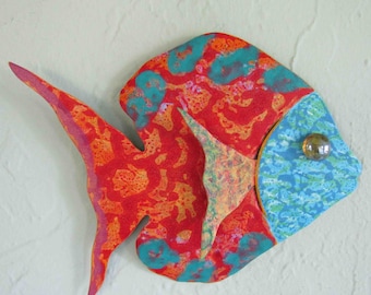 Fish sculpture for the wall bathroom metal art fishy sea life art tropical fish beach patio art angel fish turquoise 7 x 9 READY to SHIP