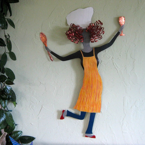 CHEF ART Large Size Metal Wall Sculpture Dancing Chef  Art made to order for you choose your own colors 19 x 31