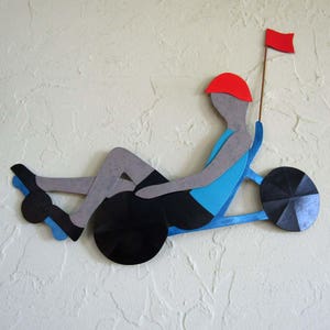 BICYCLE ART Metal Wall Sculpture Recumbent Bike Recycled Metal Gift for Dad 9 x 13 image 3