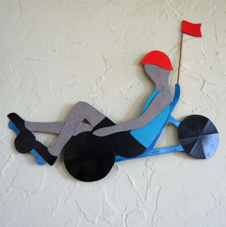 BICYCLE ART Metal Wall Sculpture Recumbent Bike Recycled Metal Gift for Dad 9 x 13 image 3