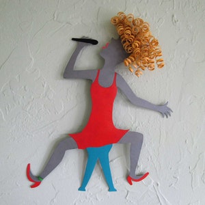 Jazz singer metal wall art - lady singer - handmade upcycled metal wall hanging 13 x 16