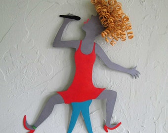 JAZZ SINGER Metal Wall Art - Lady Singer - Handmade Recycled Metal Wall Hanging 13 x 16