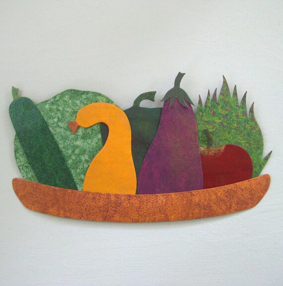 Painted Metal Vegetable Wall Art Sculpture: Recycled Kitchen Decor (9x15)