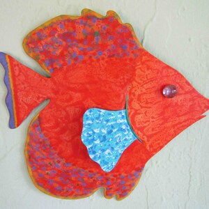 Fish art for the wall orange blue tropical fish gallery art beach theme 8 x 9 READY to SHIP