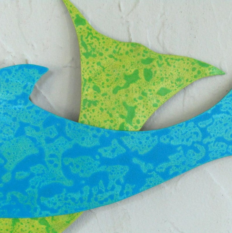 MERMAID ART Redhead Mermaid Dolphin Recycled Metal Sculpture Beach House Coastal Aqua Blue 14 x 23 Ready to Ship image 3