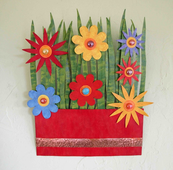 FLOWER ART Metal Wall Art Flower Box Kitchen Patio Art Etsy