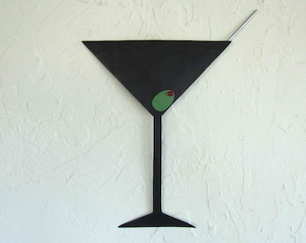 Martini Art metal wall art sculpture kitchen art upcycled metal wall bar dining room cocktails mid century art 10 x 13 READY TO SHIP
