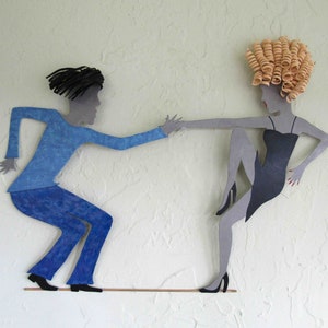 Metal wall art dance sculpture vintage metal modern art jazz dance wall art blue purple blonde  16 x 20 READY to SHIP