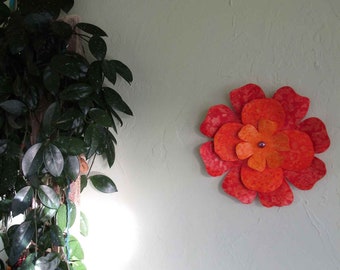 Large Metal Flower For The Wall in Kitchen or Dining Room Red Orange Yellow Gift For Her Metal Sculpture 13 x 13 READY TO SHIP