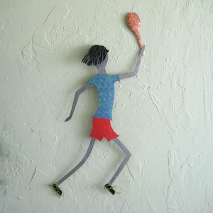 Tennis art metal wall sculpture tennis guy decor recycled metal tennis art sports action wall art red blue 15 x 21
