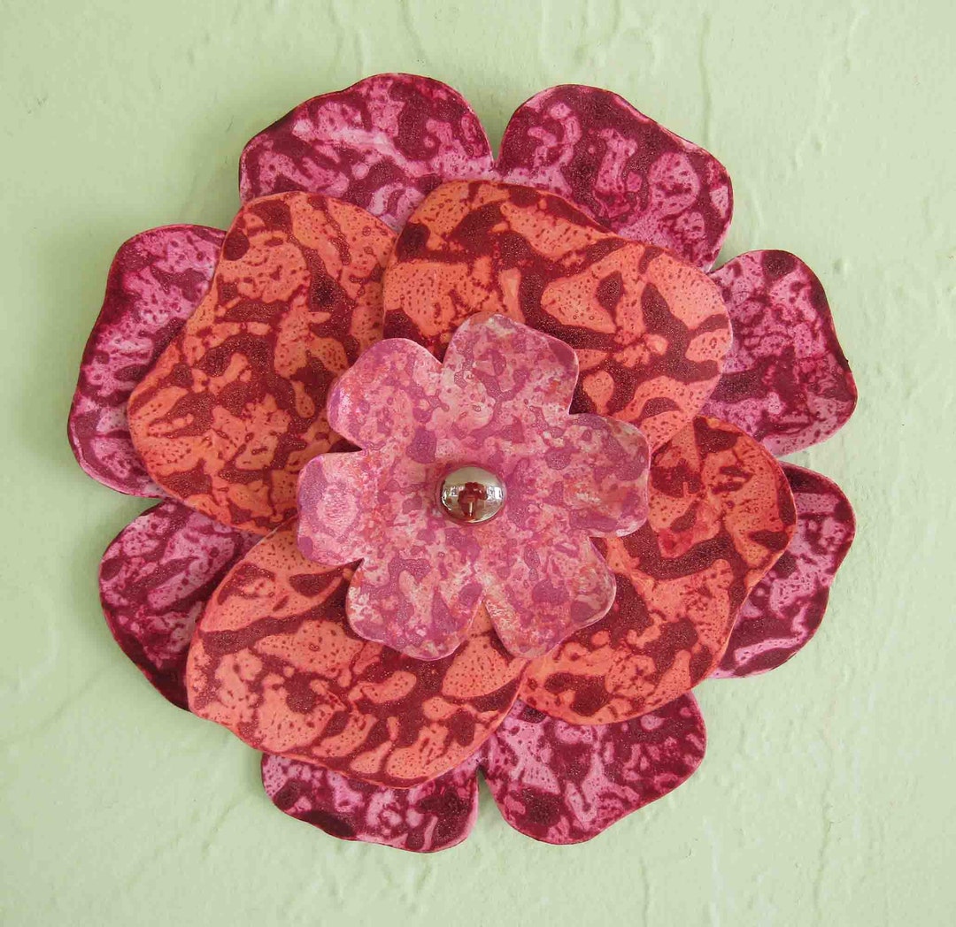 8 Metal Wall Flower Sculpture in Pink and Burgundy Etsy
