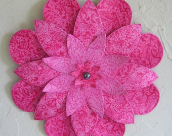 LARGE METAL FLOWER kitchen wall art sculpture  hand painted hot pink  bathroom wall decor Dahlia Mum 13  inch