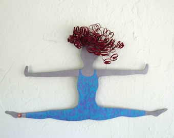 GYMNAST ART metal wall decor modern art gymnast  wall sculpture  workout lady mom gift lavender turquoise   9 x 15 ready to ship