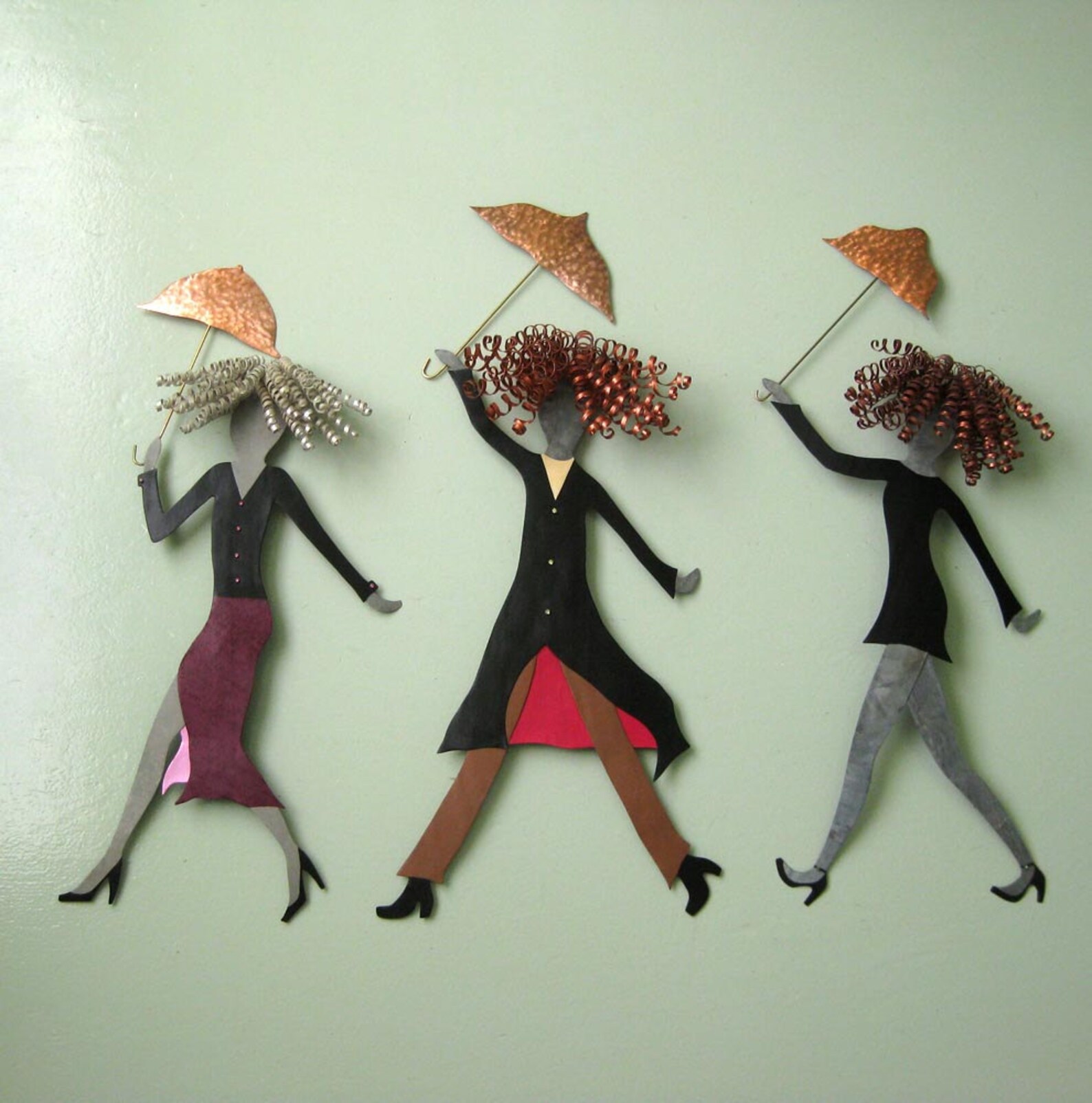 UMBRELLA ART Metal Wall Art Umbrella Lady Sculpture Red Head Etsy
