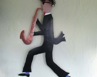 Musician Art For the Wall Saxophone Player Music Decor Recycled Metal Wall Art 20 x 30 READY TO SHIP