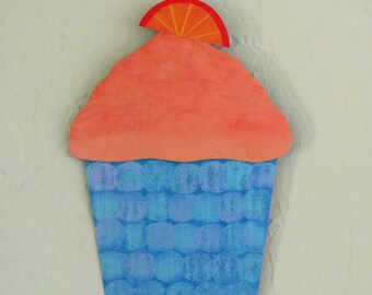 Reclaimed Metal Cupcake Wall Art: Turquoise Kitchen Decor (6x8)
