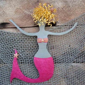 Mermaid art metal sculpture extra large mermaid ocean wall art beach cottage mermaid coastal wall art  22 x 23
