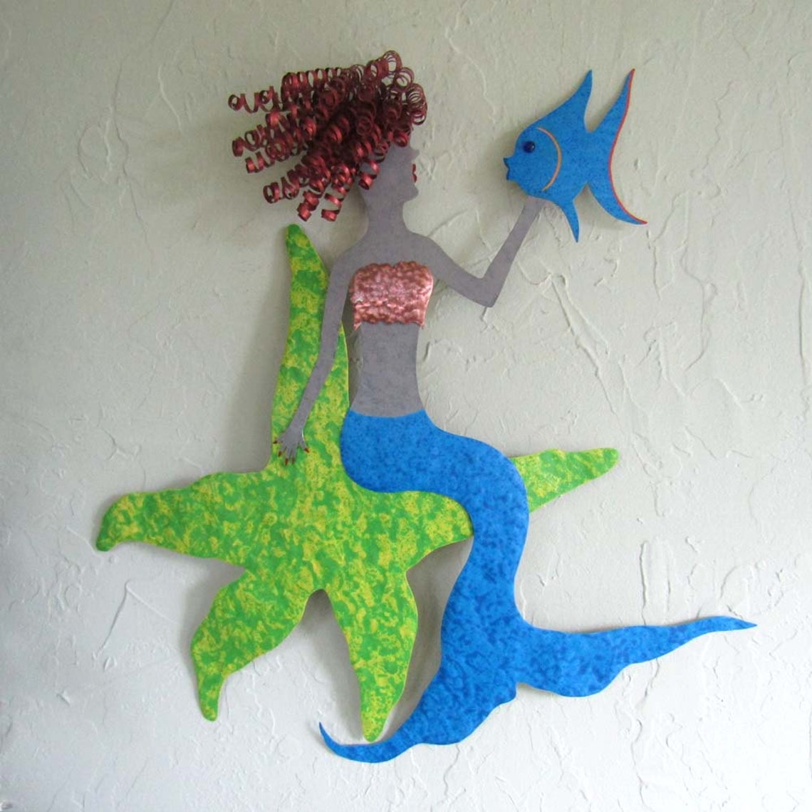 LARGE MERMAID Metal Wall Art Sculpture Recycled Metal Mermaid Etsy