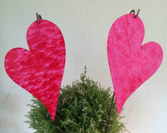 Red and Pink Hearts Garden Art Stakes Yard Decor Recycled Metal Modern Art Valentine Wedding Anniversary 5" x 8" READY TO SHIP