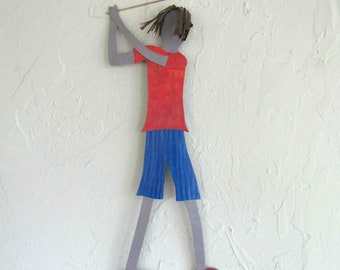 Golf Art metal wall decor guy golfer recycled metal wall art sports theme golfer gift sculpture male golfer 19" x 8" READY TO SHIP