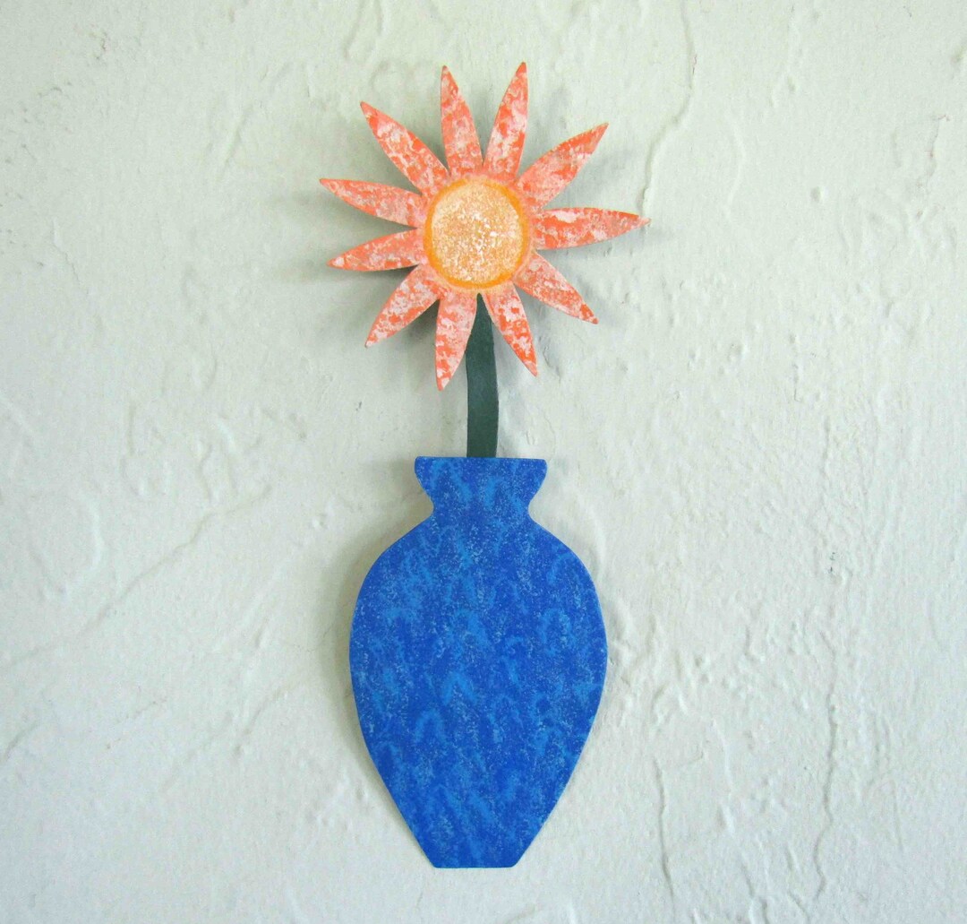 Flower Art Metal Wall Flower Sculpture Blue Yellow Orange Etsy