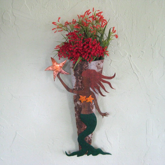 Recycled Metal Mermaid Wall Sconce: Coastal Art Sculpture Was 195.00 Now 89.00