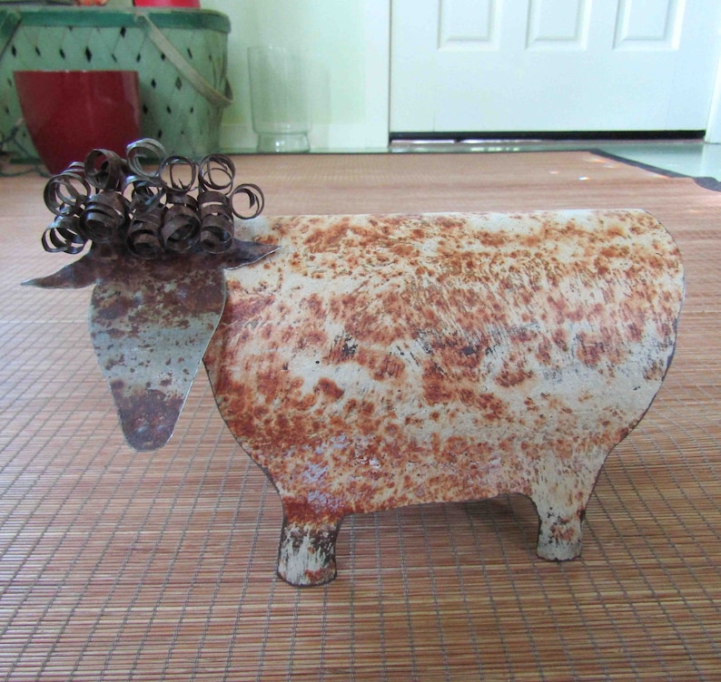 SHEEP Rustic Folk art decor sheep 3D upcycled metal sculpture barn yard farm animal lamb goat kitchen art 6 x 9 Ready to ship image 3