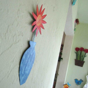 FLOWER ART Metal Wall Flower Sculpture Mom Gift Blue Orange Recycled Metal Floral Art Kitchen Bathroom Ready to ship 3 x 9 image 7