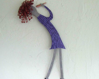 MUSICIAN ART -  Lady Singer - reclaimed metal wall art music theme sculpture music room  12 x 20 made to order