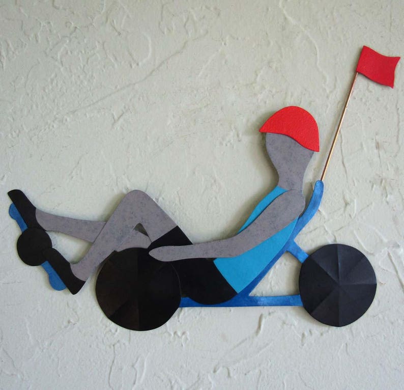 BICYCLE ART Metal Wall Sculpture Recumbent Bike Recycled Metal Gift for Dad 9 x 13 image 1