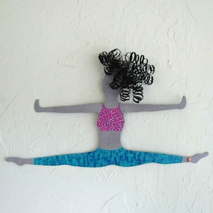 GYMNAST ART metal wall decor for exercise room collectable mom gift wall sculpture modern art lavender turquoise lady  9 x 15 Ready to Ship