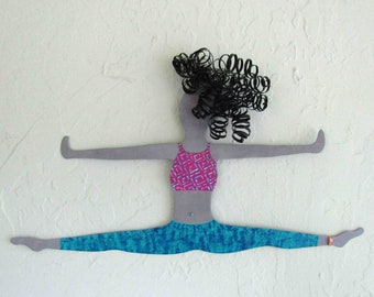 GYMNAST ART metal wall decor for exercise room mom gift wall sculpture modern art lavender turquoise lady  9 x 15 ready to ship