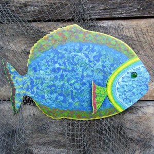 Fish art giant blue grouper fish bathroom beach house wall house warming gift ocean theme patio art 14 x 20 Ready to Ship