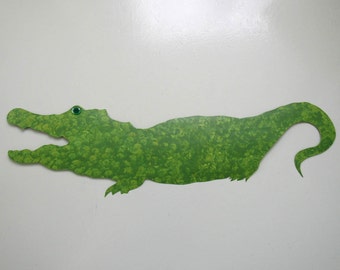 Alligator art metal wall sculpture (Petunia) extra large reclaimed metal gator decor patio deck sports indoor outdoor wall art 11 x 37