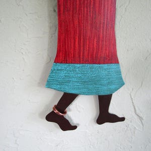 African Art Metal Wall Decor Market Lady Gallery Sculpture Recycled Metal Art African Boho Wall Decor Red Blue 7 x 19 READY TO SHIP image 3