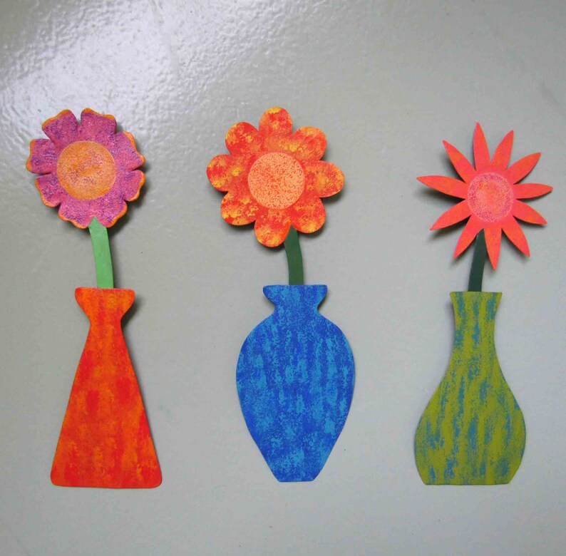 FLOWER ART Metal Wall Flower Sculpture Mom Gift Blue Orange Recycled Metal Floral Art Kitchen Bathroom Ready to ship 3 x 9 image 9