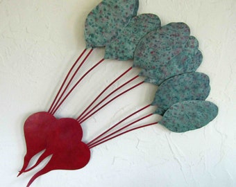 Kitchen Art Metal Wall Beet Sculpture Garden Vegetable Kitchen Dining Room Art Dark Red Upcycled Metal   15 x 17 READY TO SHIP