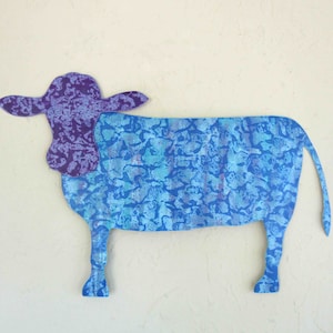 Cow art metal wall sculpture kitchen Decor blue cow  11 x 18 gallery art READY to SHIP