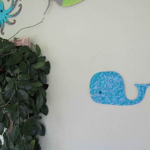 Whale Art Metal Wall Sculpture Milo Recycled Metal Bathroom Wall Decor Turquoise lavender Kids gift Room Folk Art 13 x 8 Ready to Ship image 7