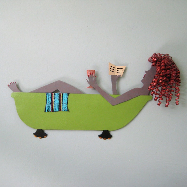 BATHROOM DECOR Metal Wall Art Bathtub Sculpture Lady in Tub Etsy