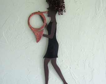 French Horn Metal Wall Art Lady Musician Gift Modern Art 7 x 20 Custom Made by John and Robbyn