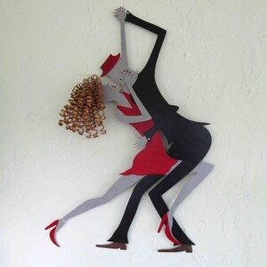 Dance art Latin dance couple red and black recycled metal wall art anniversary sculpture original modern art 15 x 22 Made to Order