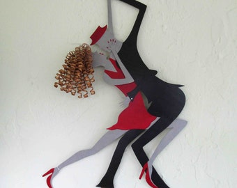 Dance Art Latin dance couple red and black recycled metal wall art sculpture Original Modern Art 15 x 22 READY TO SHIP